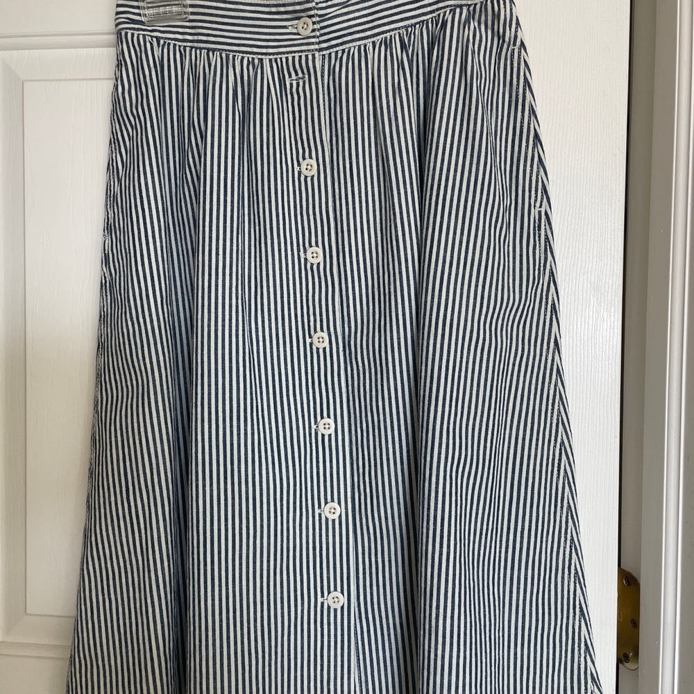 Madewell Navy and White Striped A-Line Skirt